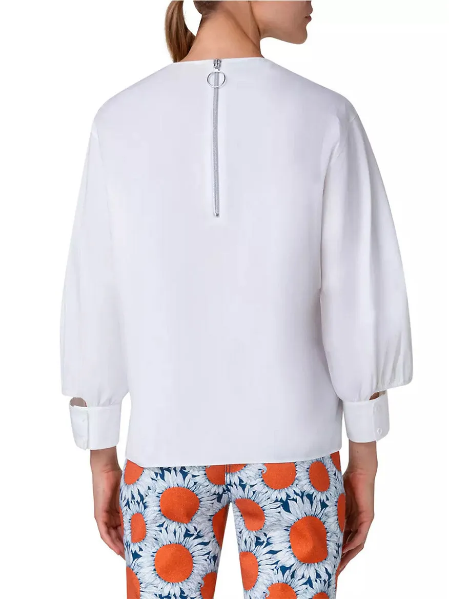 Akris Punto Puff Sleeve Cotton Poplin Blouse in Cream
