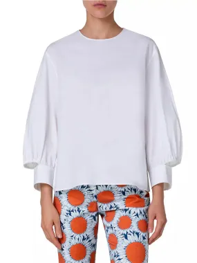 Akris Punto Puff Sleeve Cotton Poplin Blouse in Cream