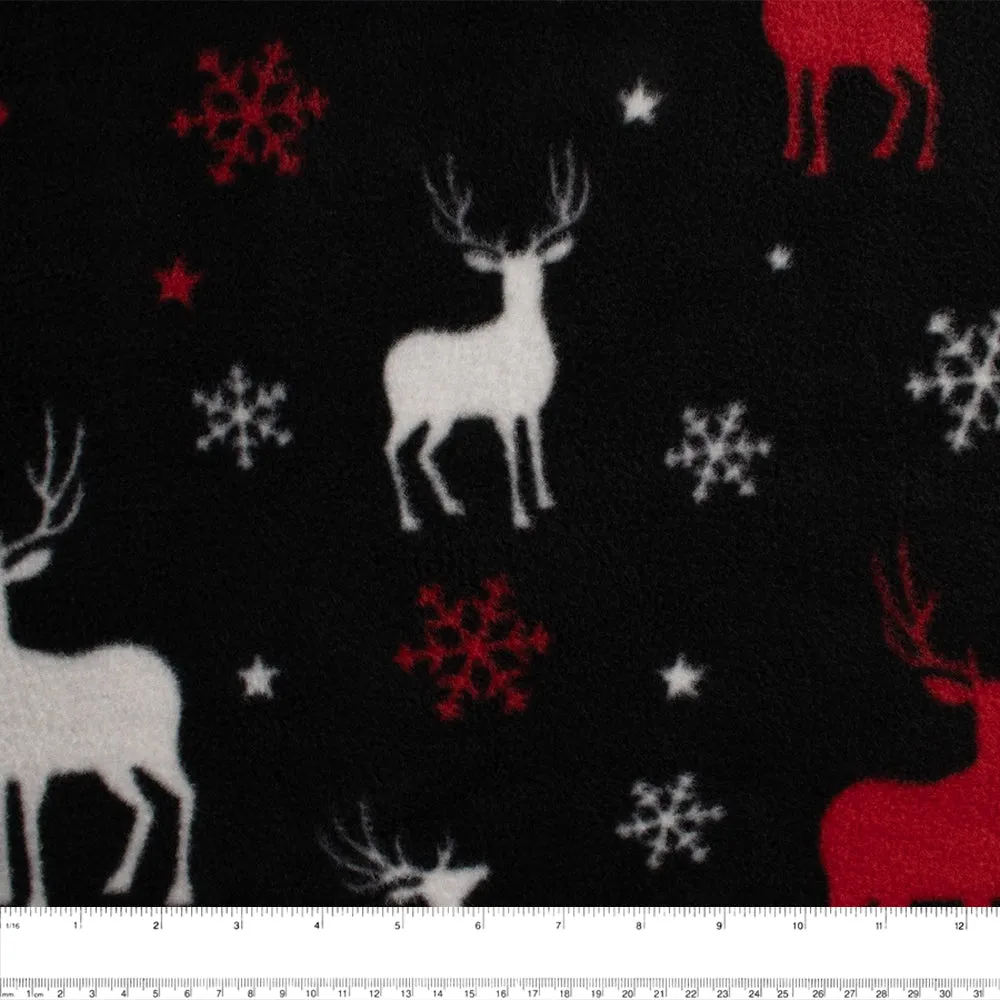 Anti Pill Fleece Print - FRESH - Reindeer - Black