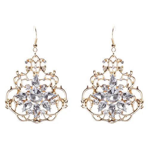 Beautiful Crystal Rhinestone Sophisticated Design Dangle Fashion Earrings Gold
