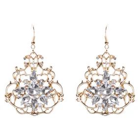 Beautiful Crystal Rhinestone Sophisticated Design Dangle Fashion Earrings Gold