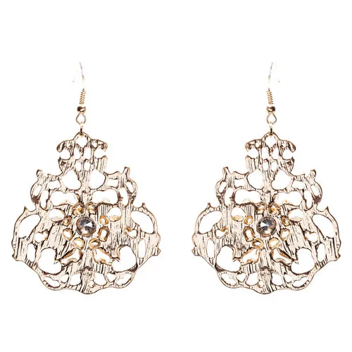 Beautiful Crystal Rhinestone Sophisticated Design Dangle Fashion Earrings Gold