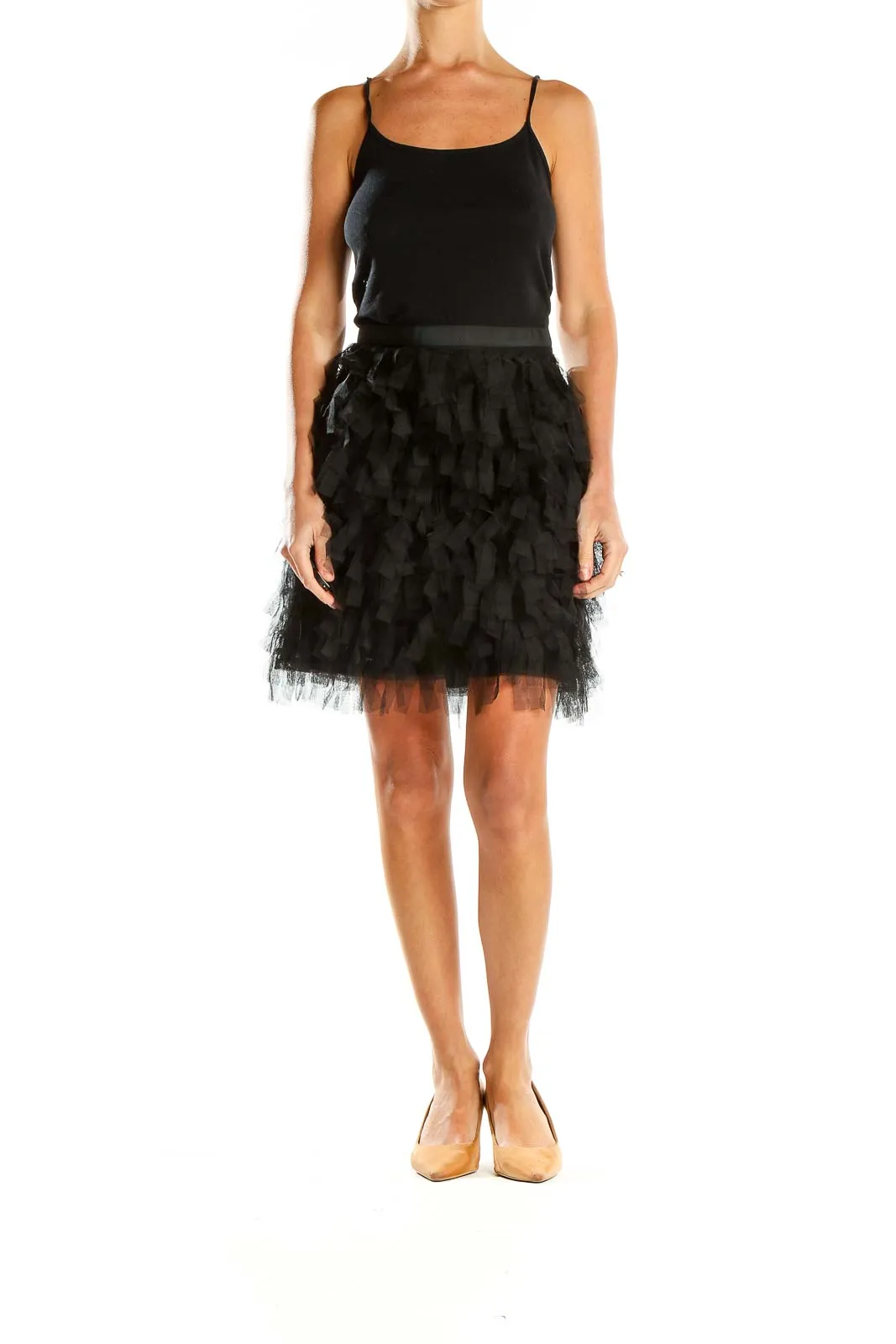 Black Ruffled Tulle Mini Skirt