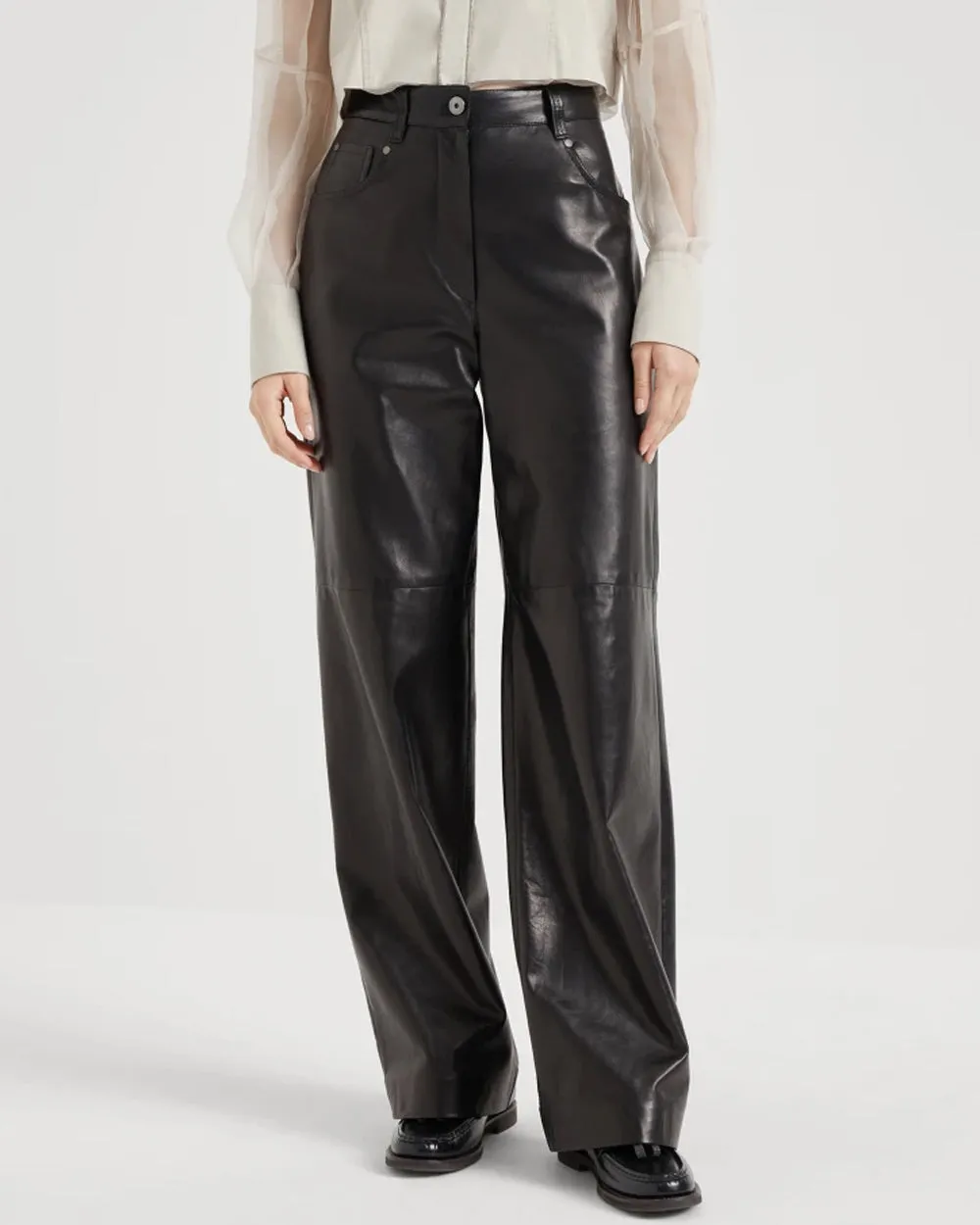 Black Smooth Leather Straight Pant