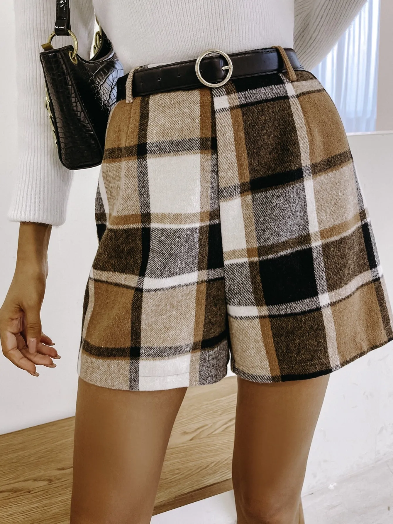 Casual Plaid Natural Women Shorts