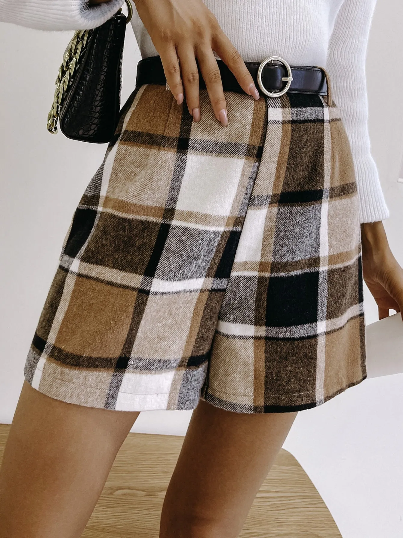 Casual Plaid Natural Women Shorts
