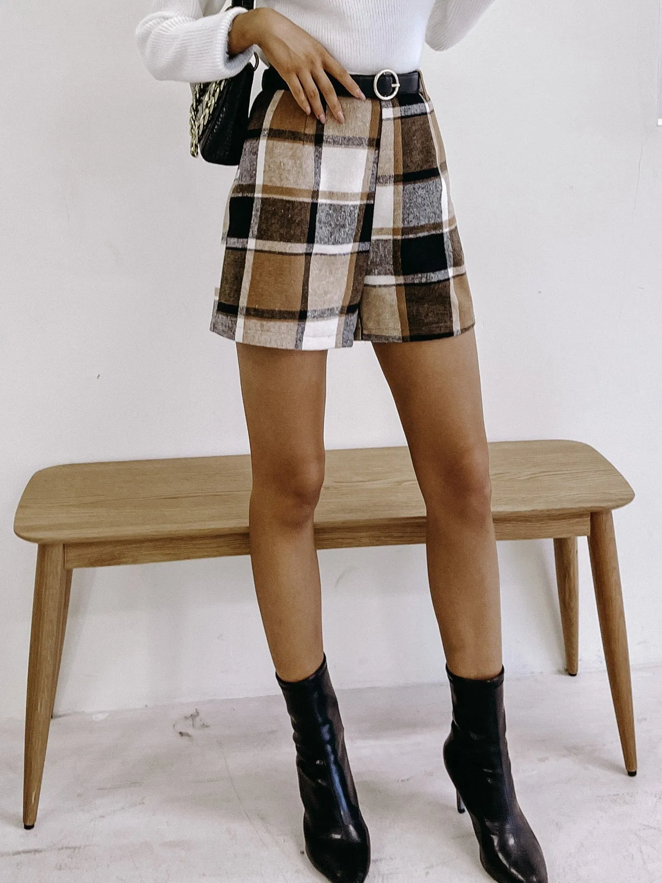 Casual Plaid Natural Women Shorts