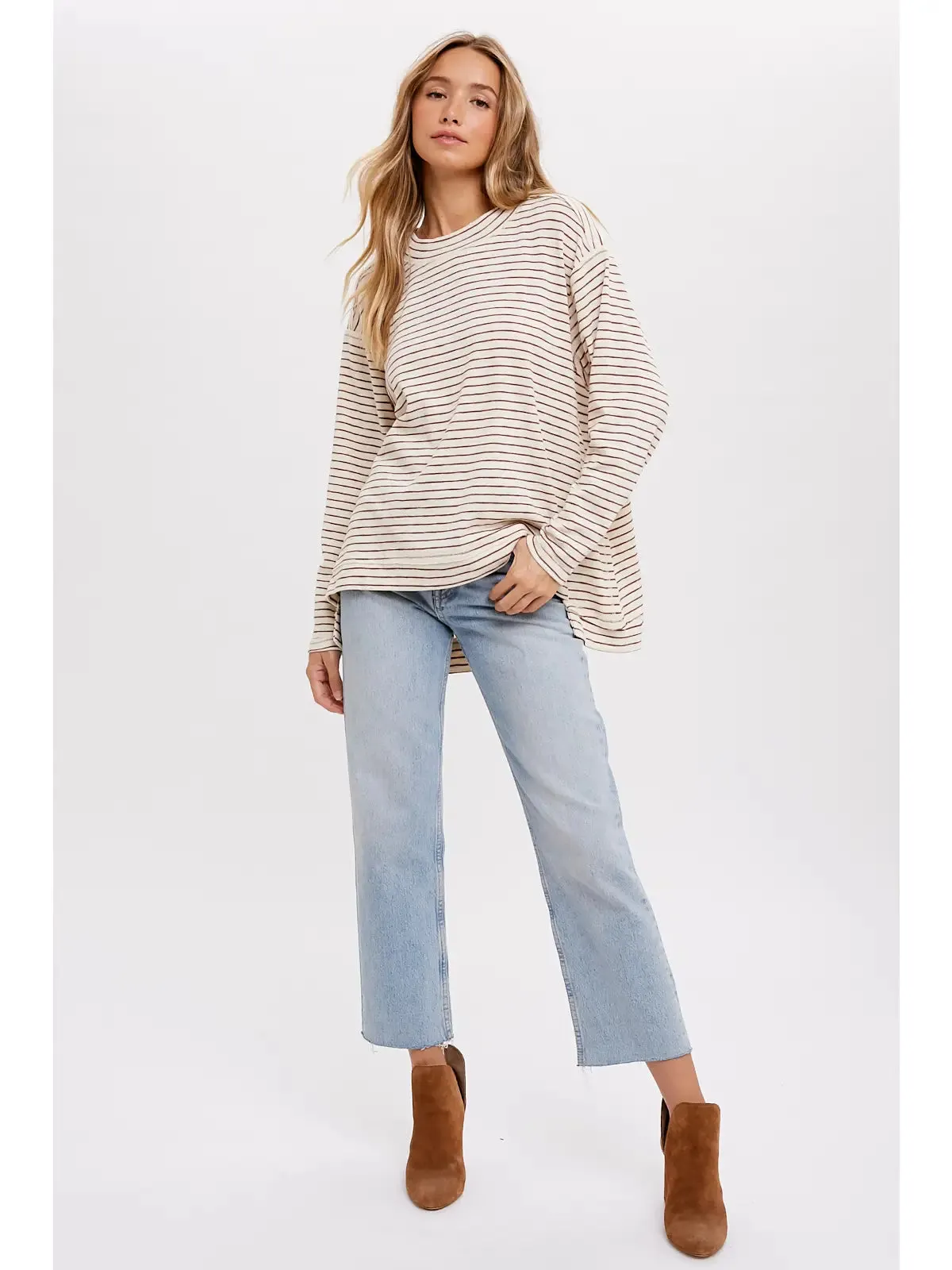 Crewneck Stripe Top -Oatmeal