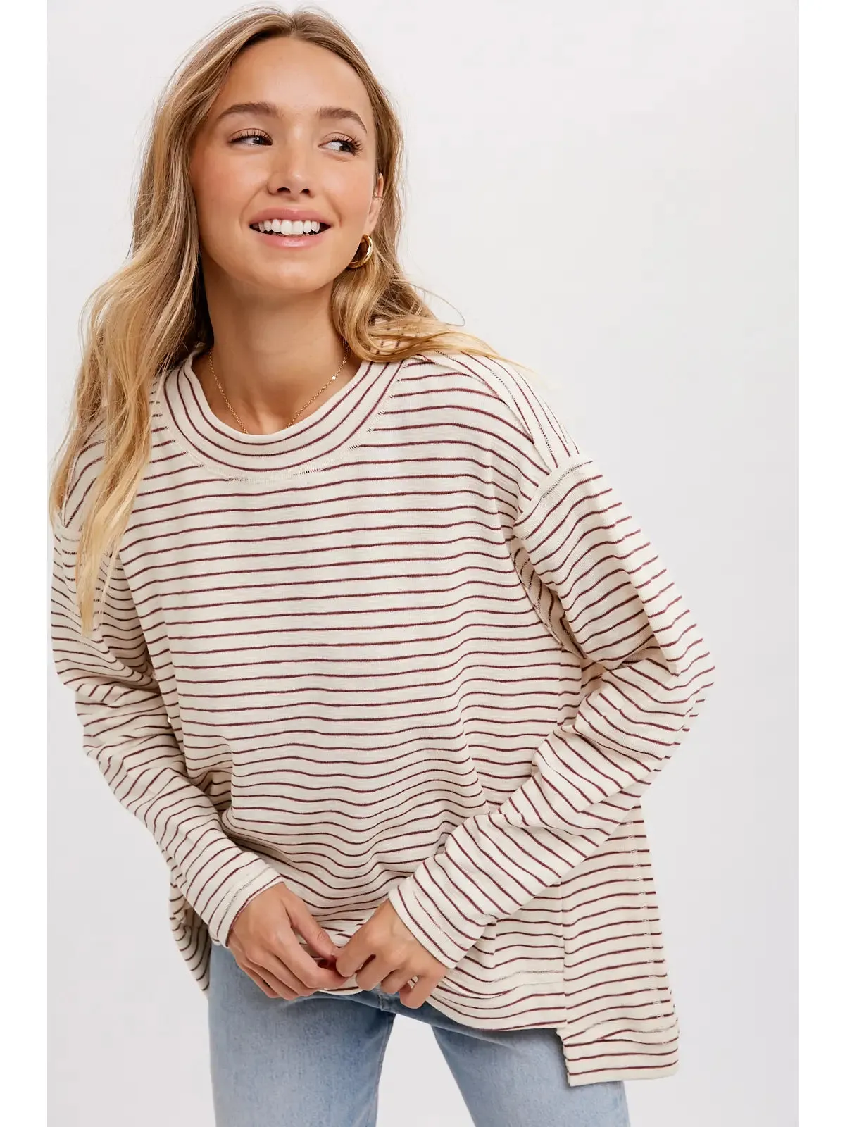 Crewneck Stripe Top -Oatmeal