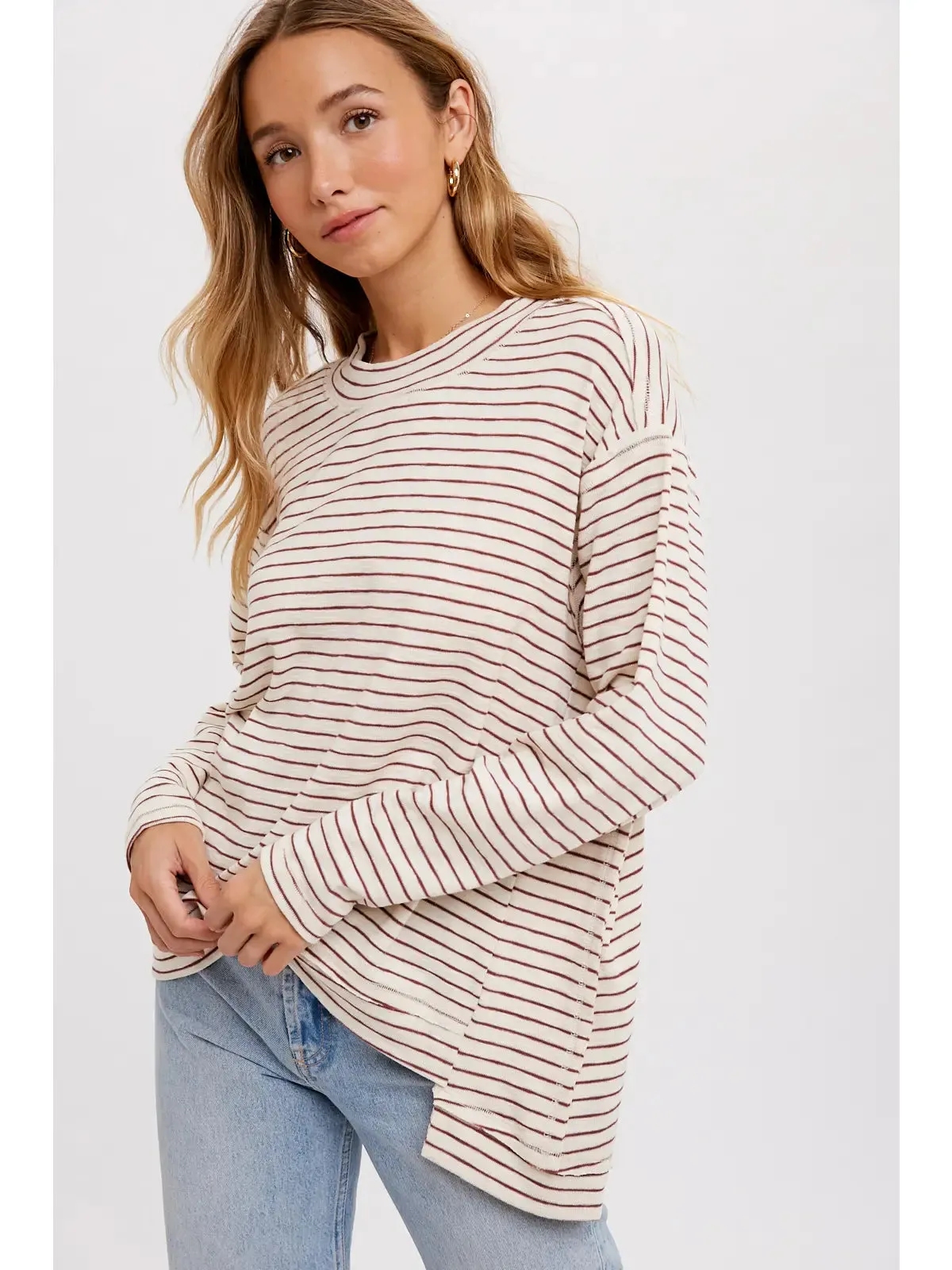 Crewneck Stripe Top -Oatmeal