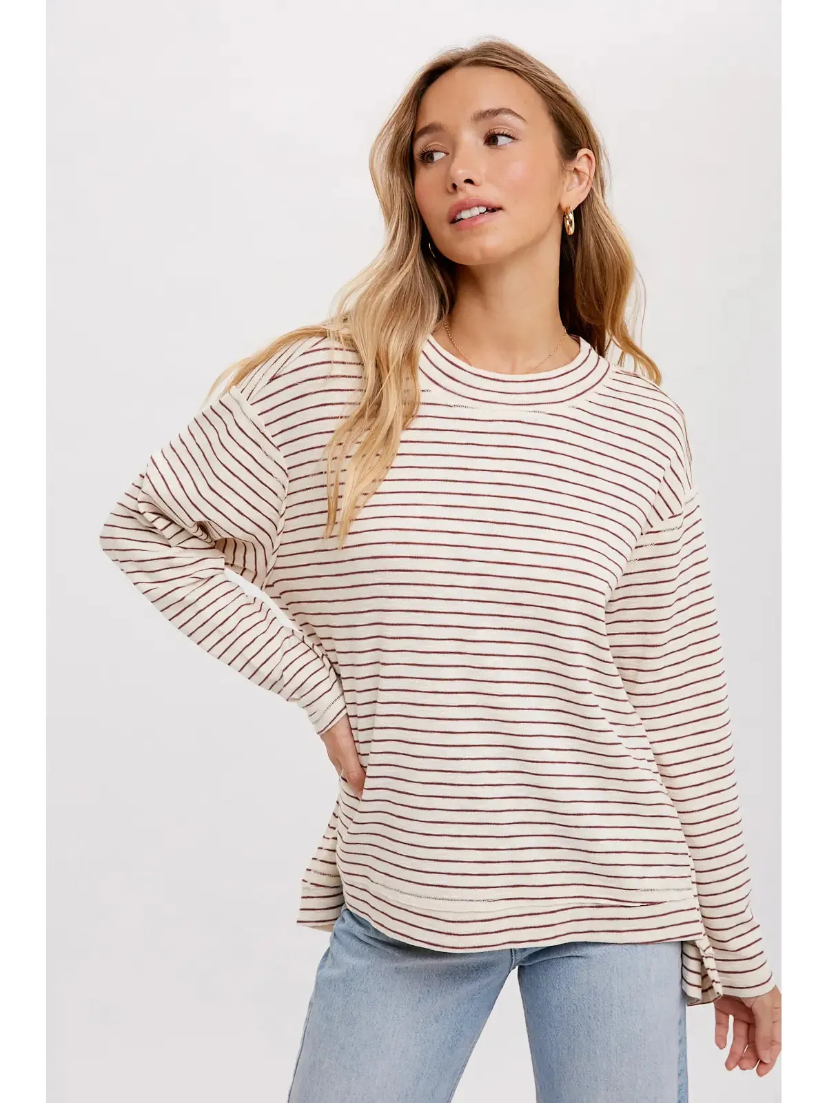 Crewneck Stripe Top -Oatmeal