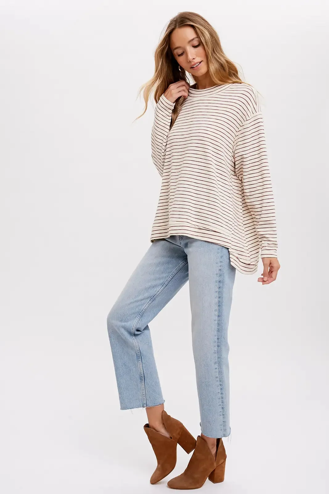 Crewneck Stripe Top -Oatmeal