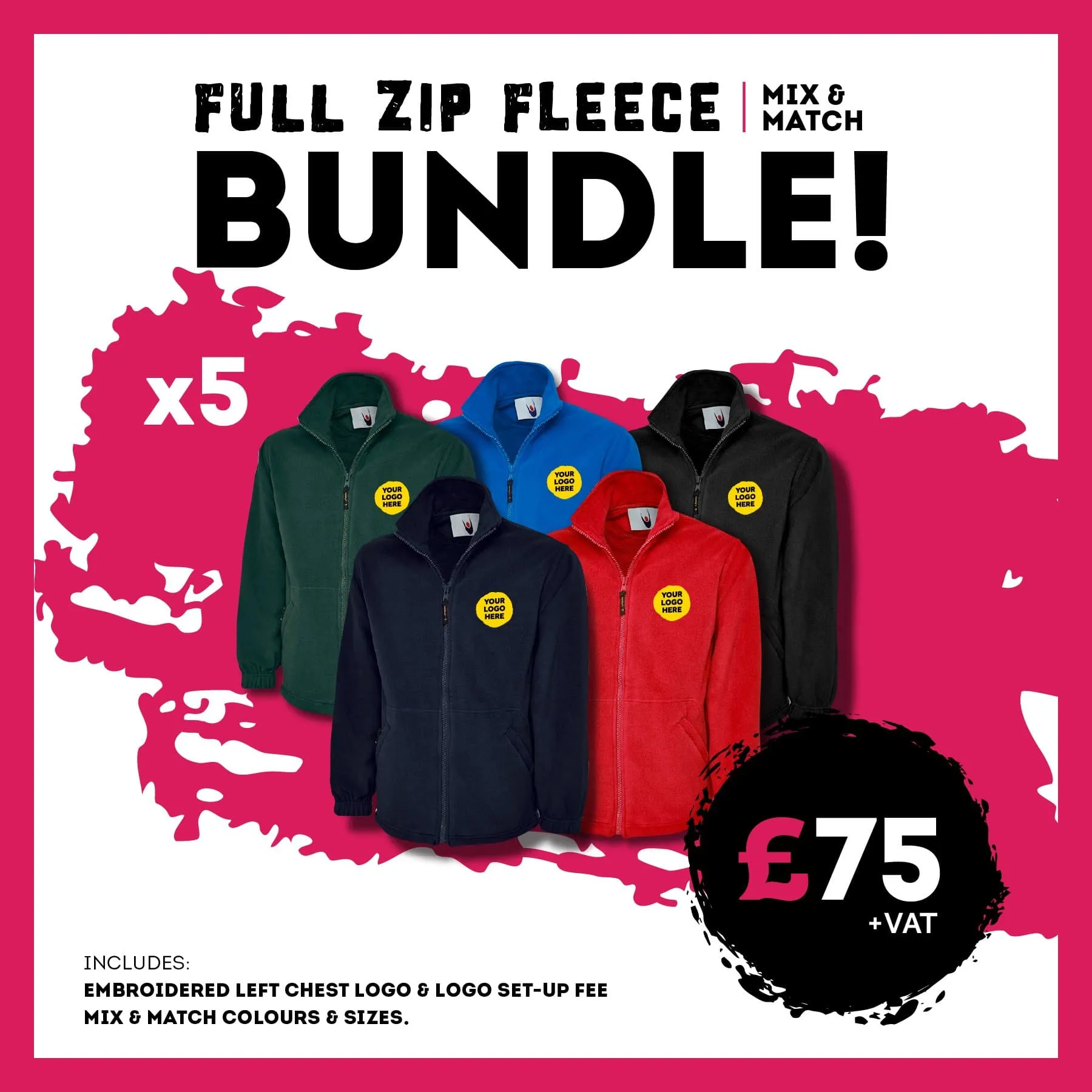 Full Zip Fleece Jackets x5   Free Logo