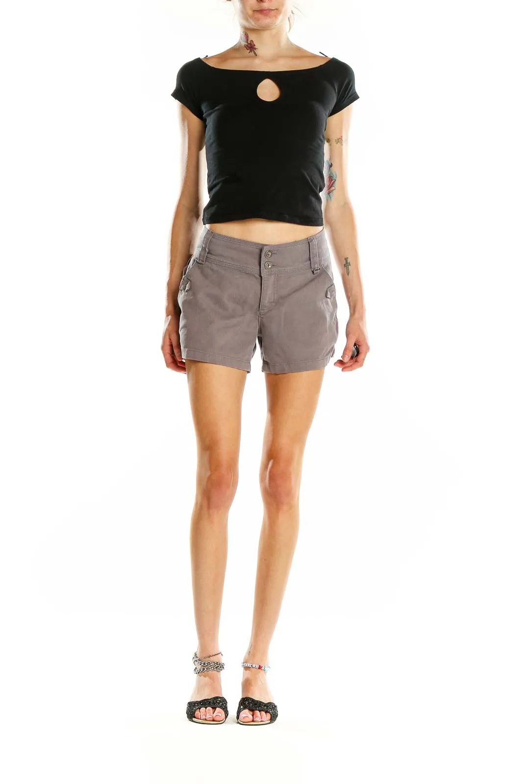 Gray Casual Cotton Blend Shorts