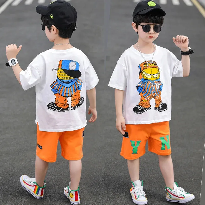 Hip hop Korean Casual T-Shirt Shorts 2Pcs Sets Funny Cartoon Suit S4444636