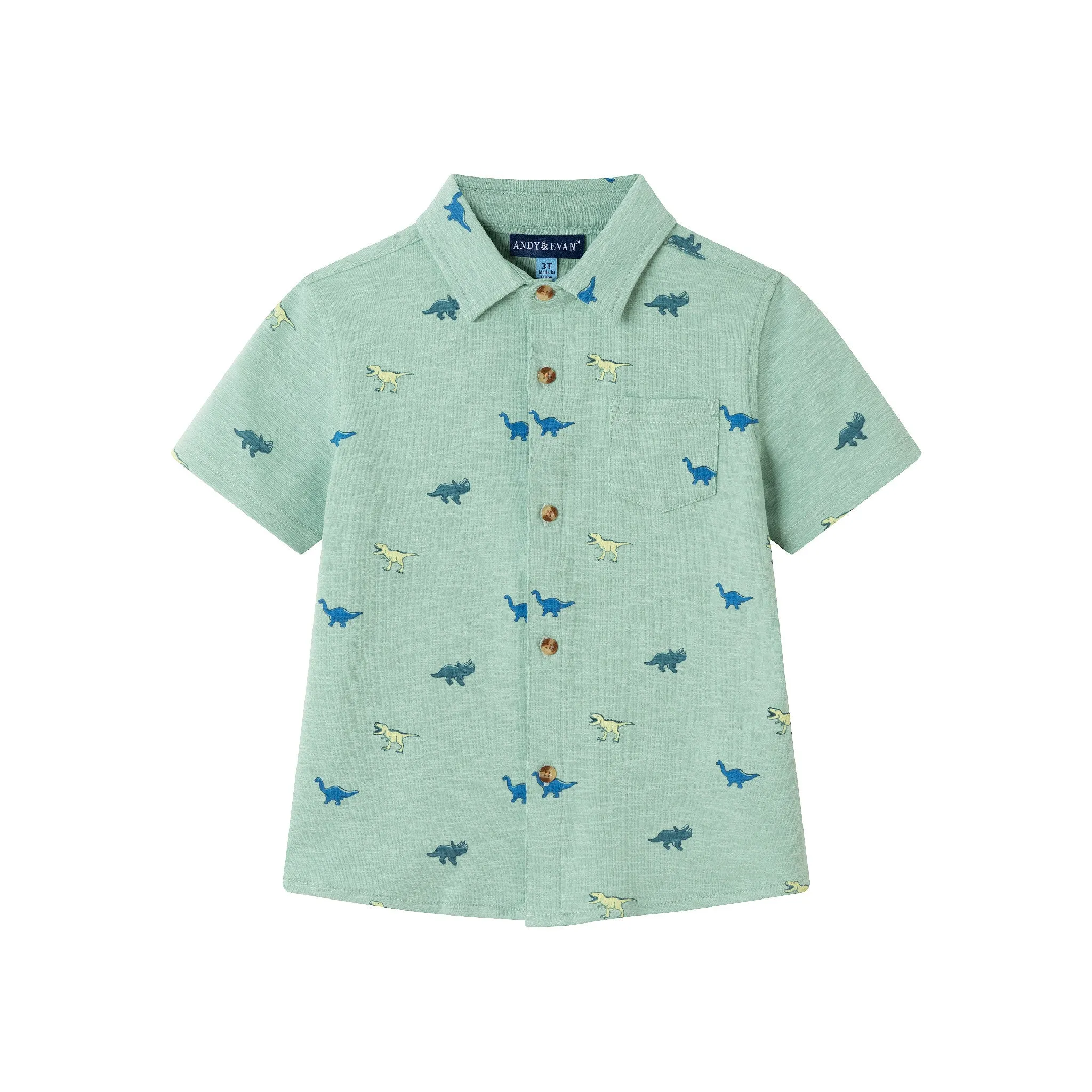 Kids (2-7) Knit Buttondown & Hybrid Short Set | Dinosaur Print