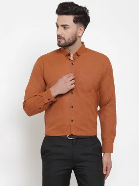 Men's Rust Cotton Solid Button Down Formal Shirts ( SF 734Rust ) - Jainish