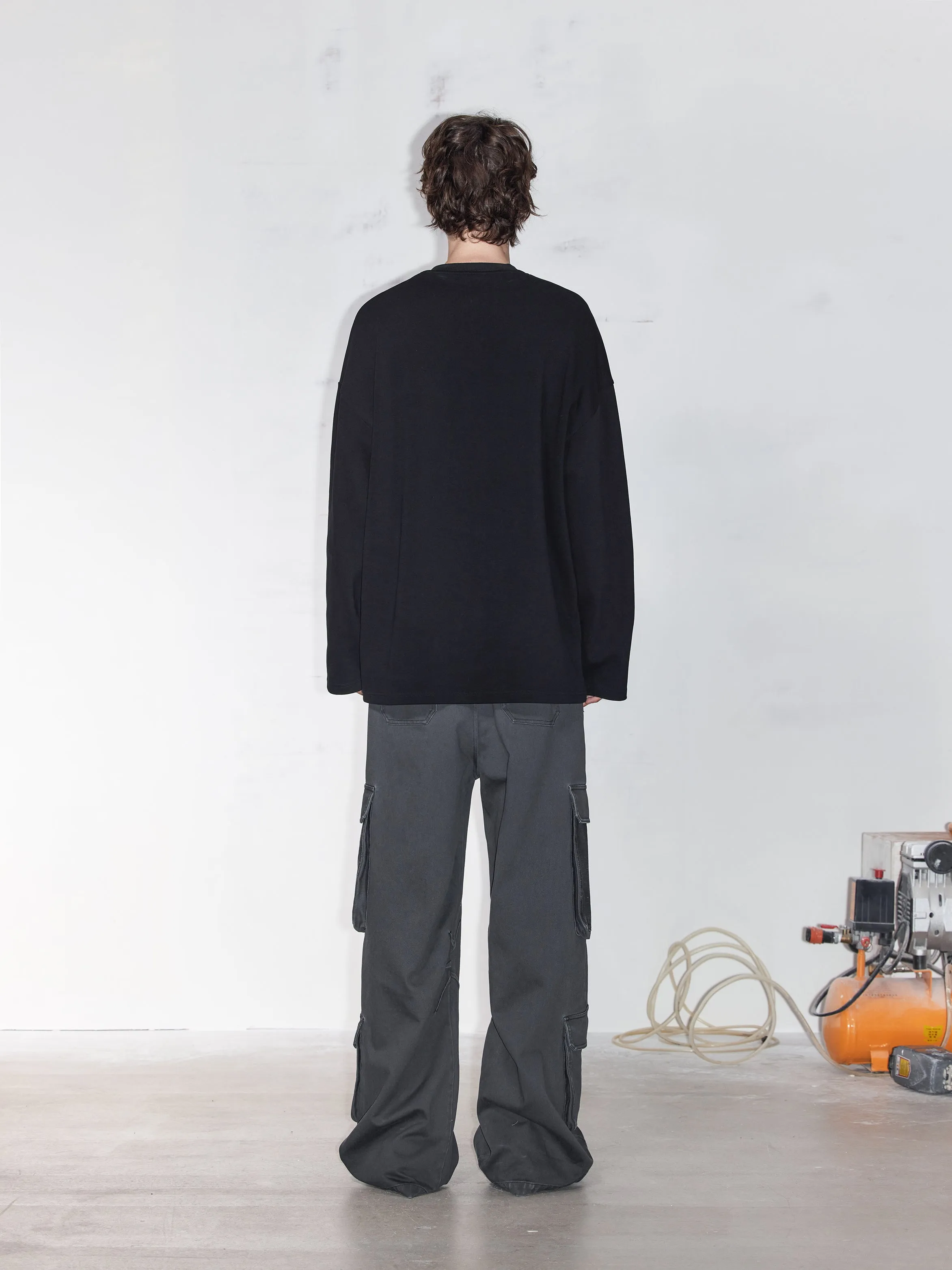 Multi-pocket loose straight pants