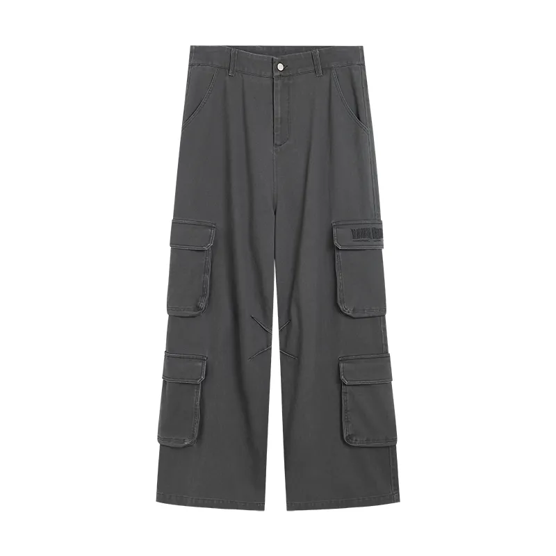 Multi-pocket loose straight pants