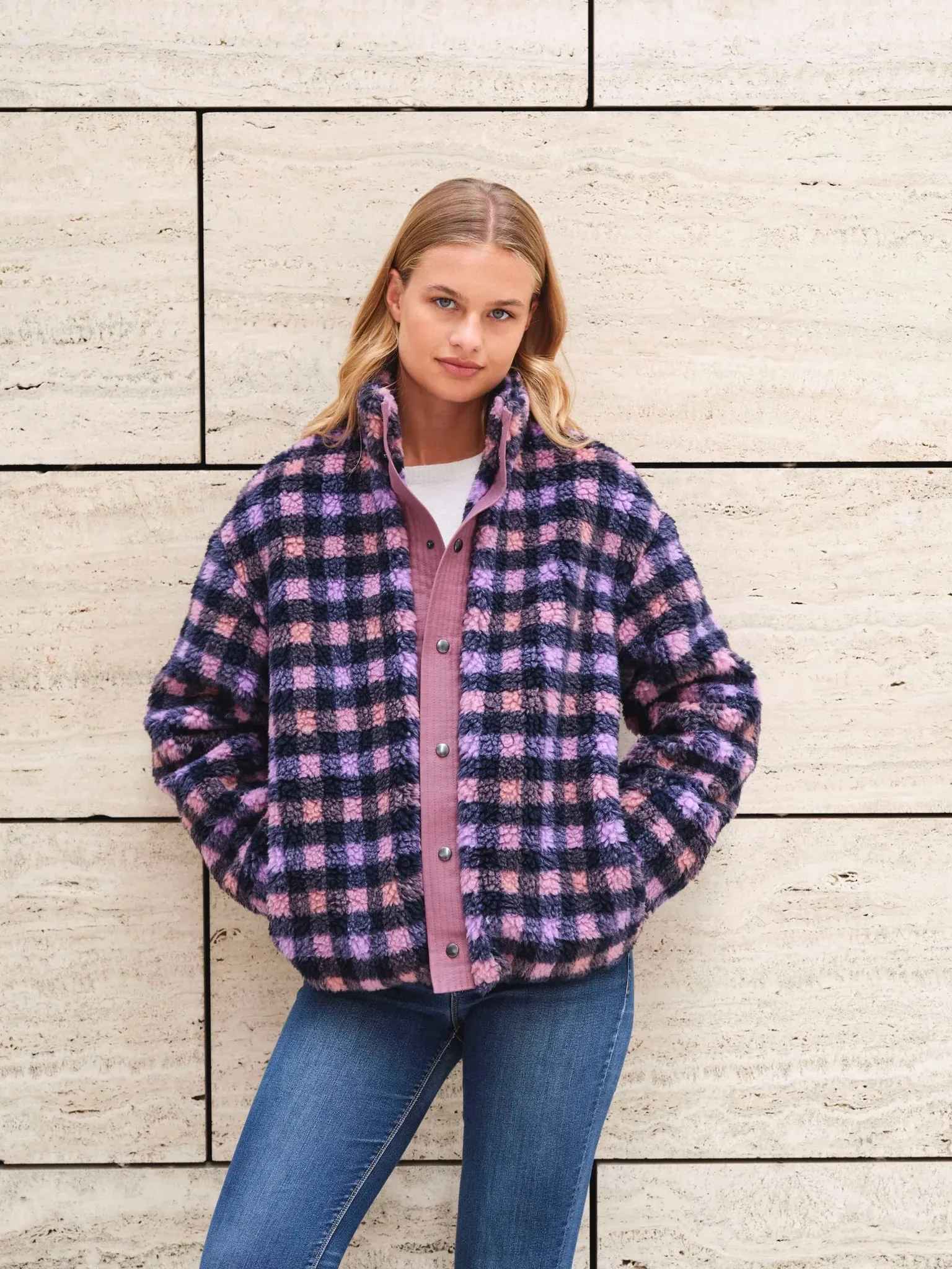 Purple/Navy 3/4" Check Cozy Thick Teddy Fleece | Atelier Jupe | By The Half Yard