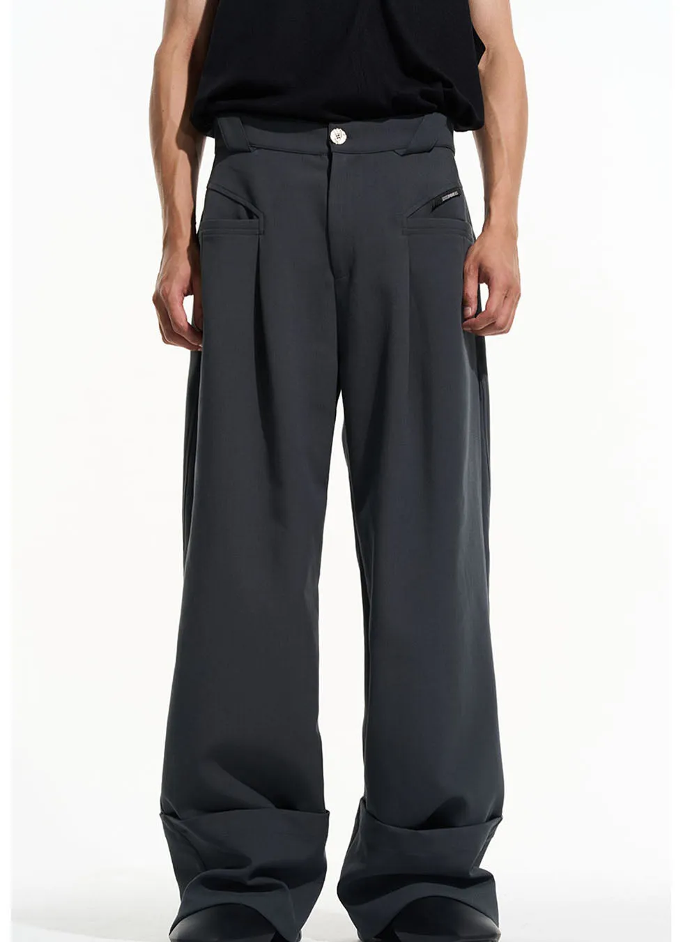 Roll Hem Casual Straight Pants