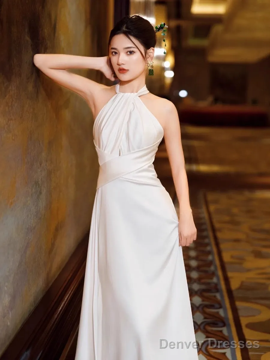 Simple Mermaid Halter Party Dresses Long White Prom Dresses