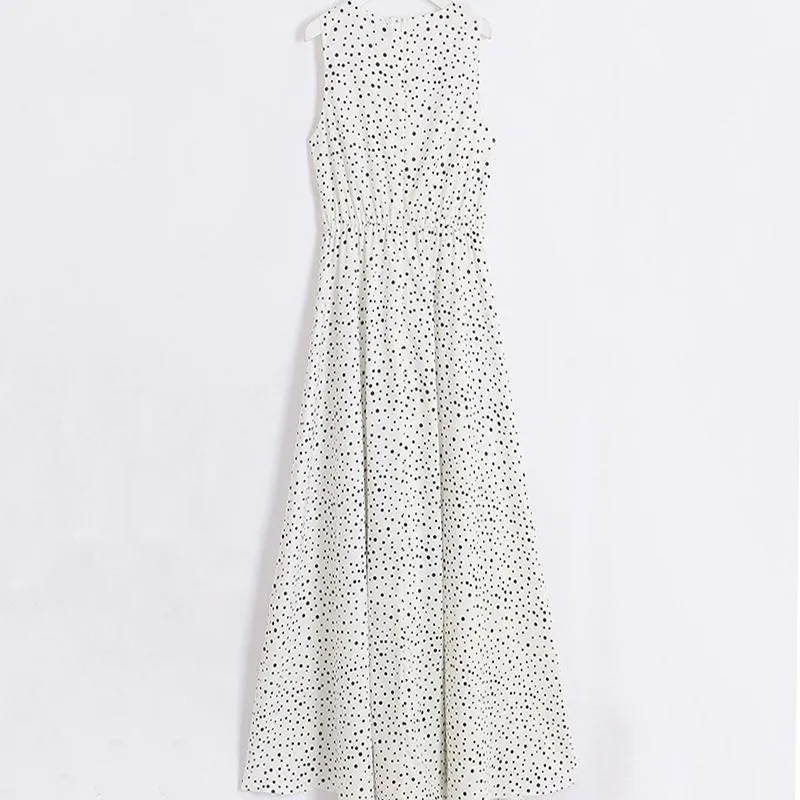 Vintage Plunge Casual Polka Dot Maxi Dress Long