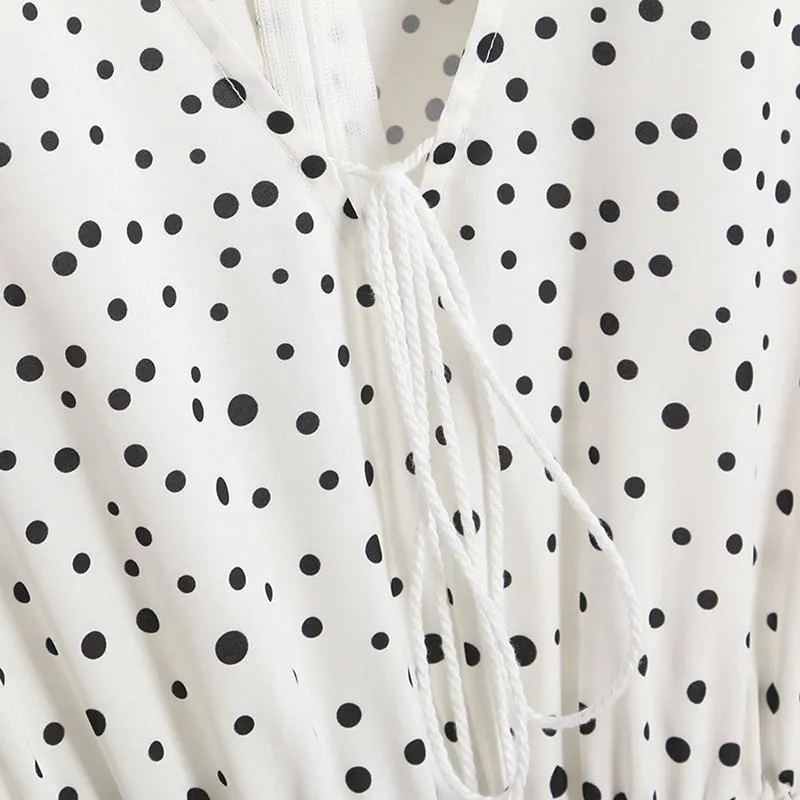 Vintage Plunge Casual Polka Dot Maxi Dress Long