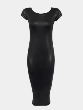 Wholesale Black Round Neck Short Sleeve Zip Back Bodycon Dresses