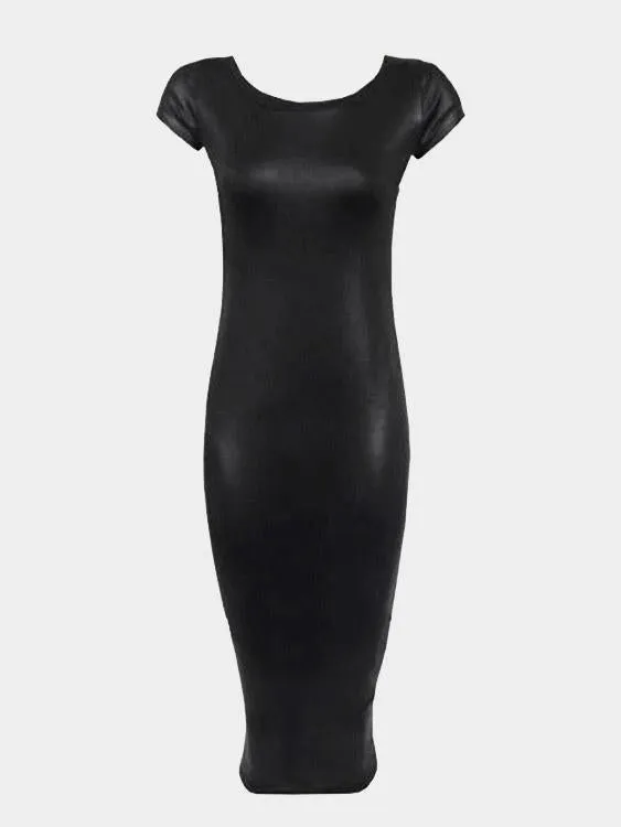 Wholesale Black Round Neck Short Sleeve Zip Back Bodycon Dresses