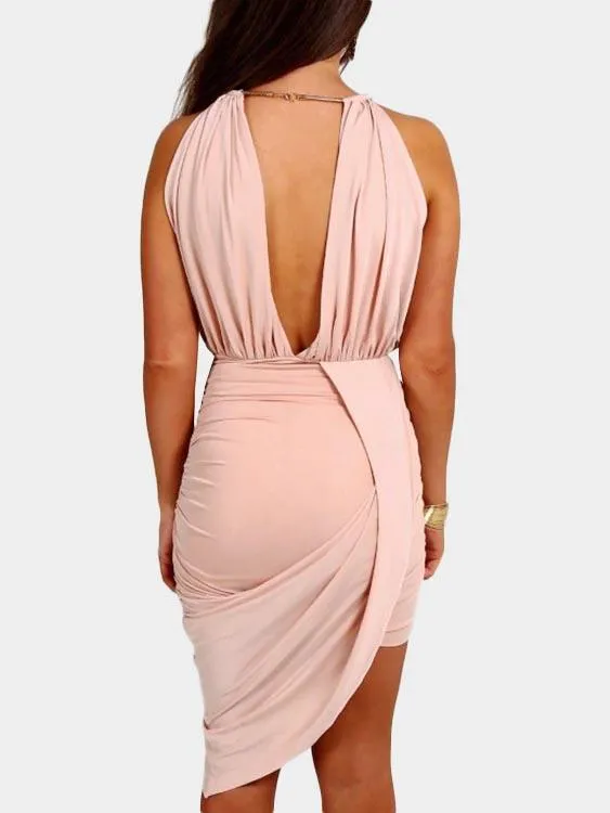 Wholesale Pink Halter Sleeveless Backless Bodycon Dresses